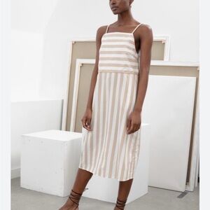 & Other Stories Beige and White Striped Spaghetti Strap Midi Dress